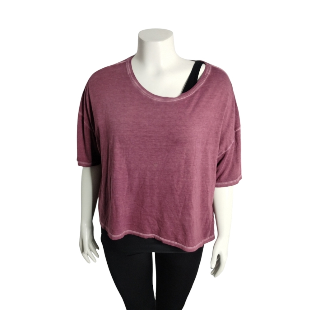 Old Navy Women's XXL Distressed OVERSIZED Crew Cropped Tee Lagenlook Minimalist